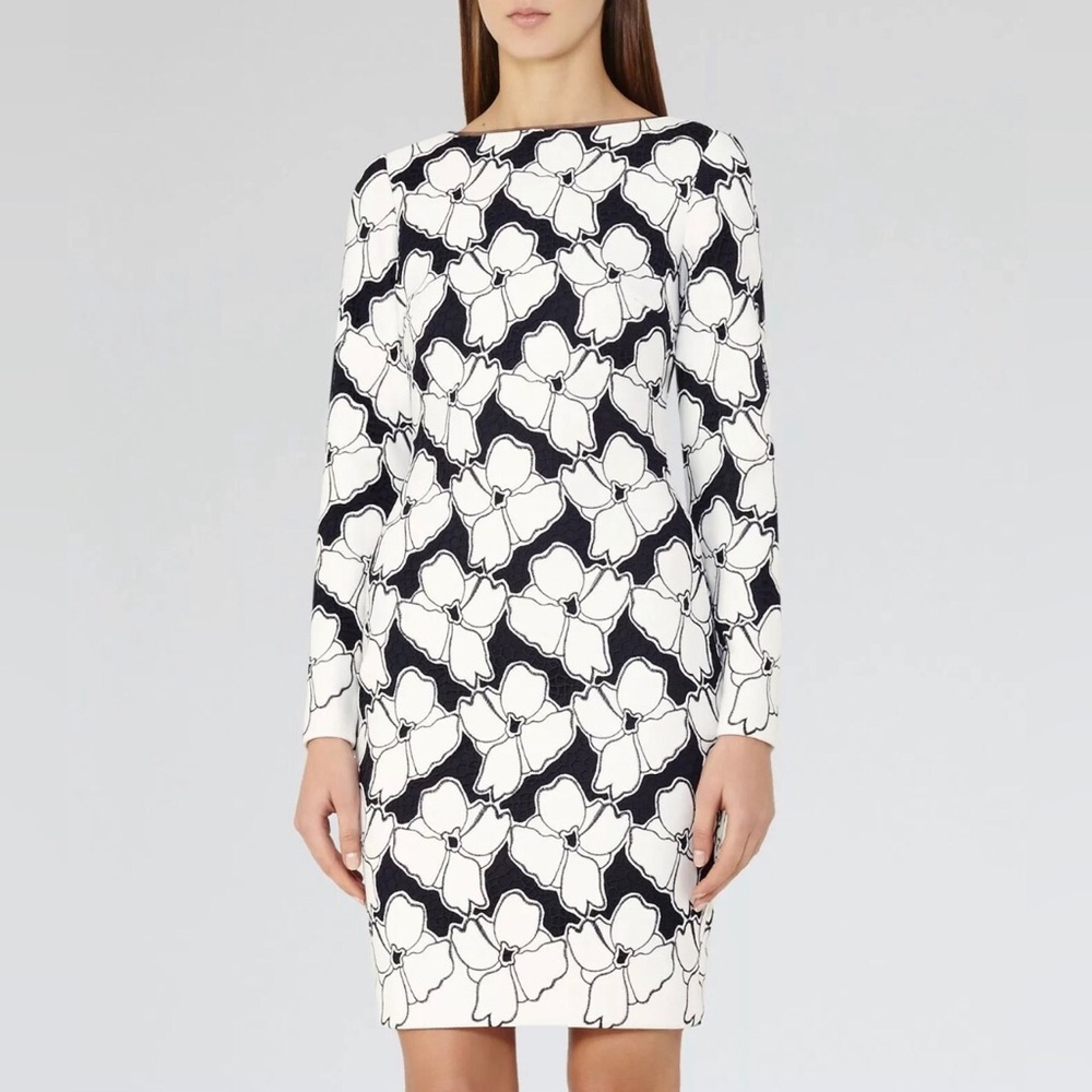 REISS Lottie- Lace Bodycon Dress Off White/Night